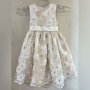 Nanette Cream and Gold Flower Embroidered Dress size 5